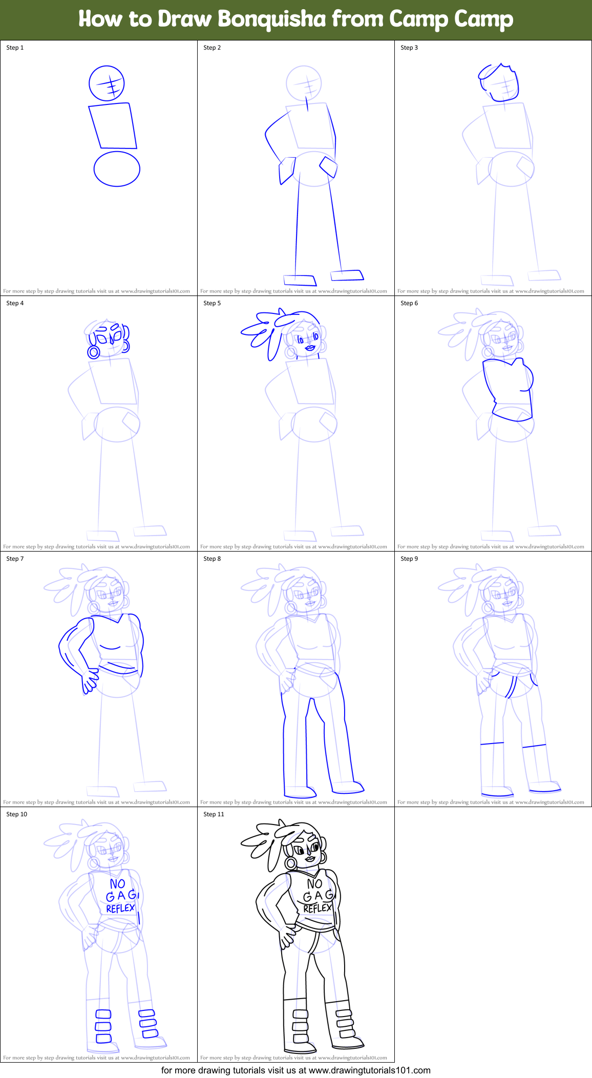 How to Draw Bonquisha from Camp Camp Printable Step by Step