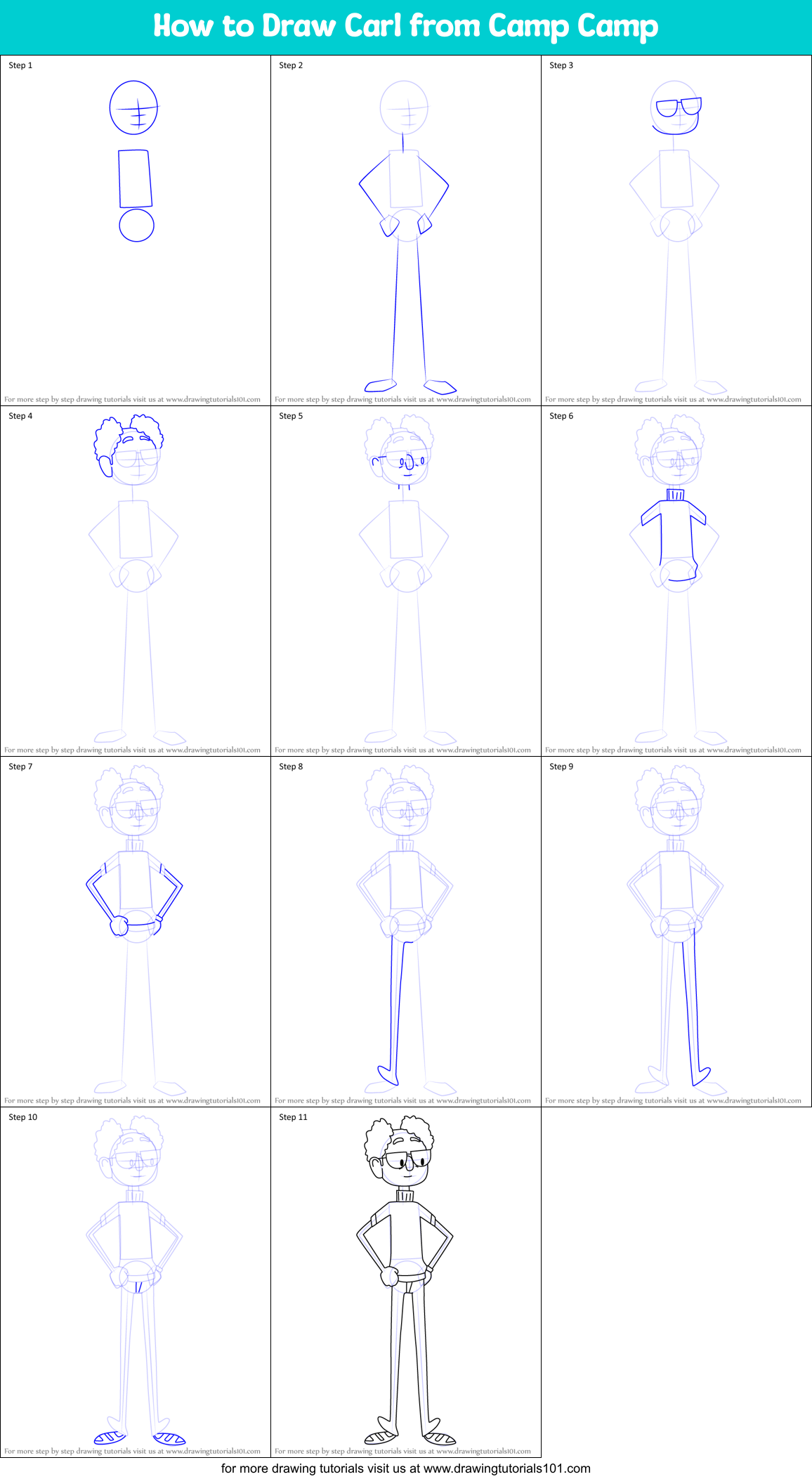 How to Draw Carl from Camp Camp Printable Step by Step