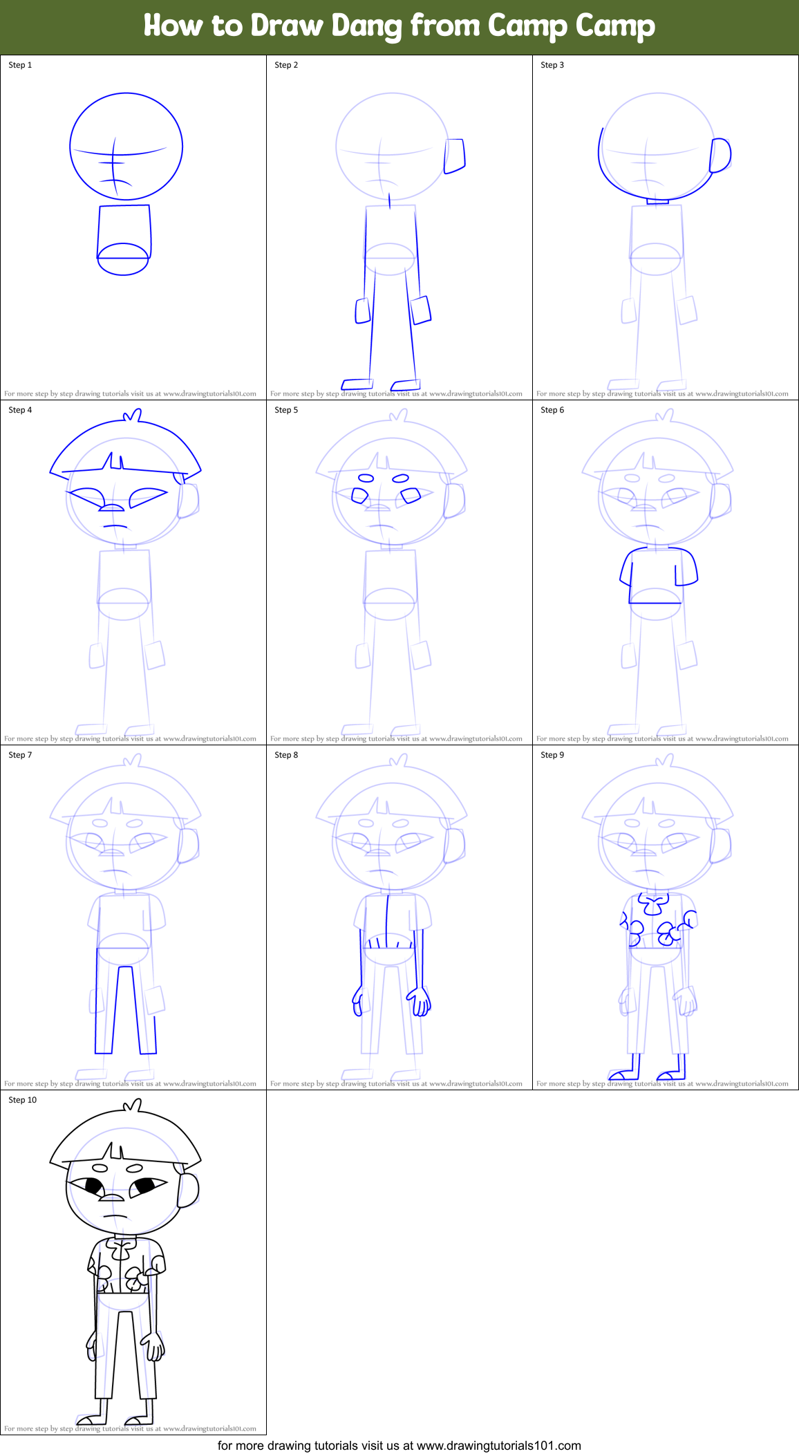 How to Draw Dang from Camp Camp Printable Step by Step