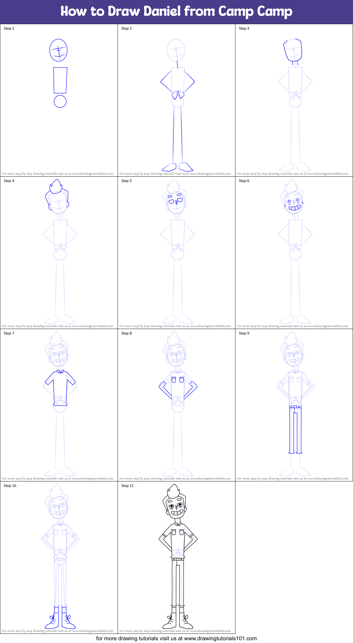 How to Draw Daniel from Camp Camp Printable Step by Step
