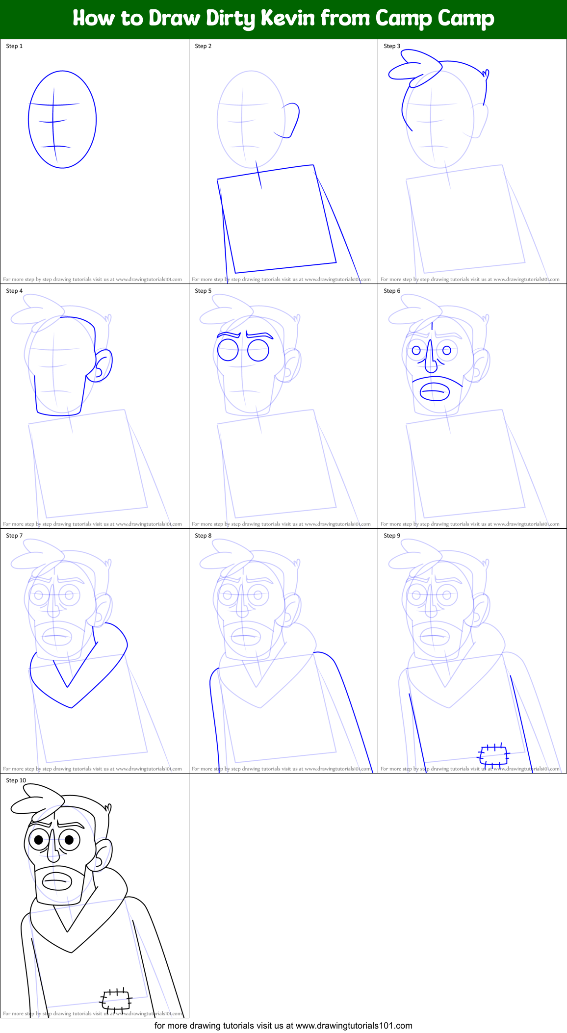 How to Draw Dirty Kevin from Camp Camp Printable Step by Step