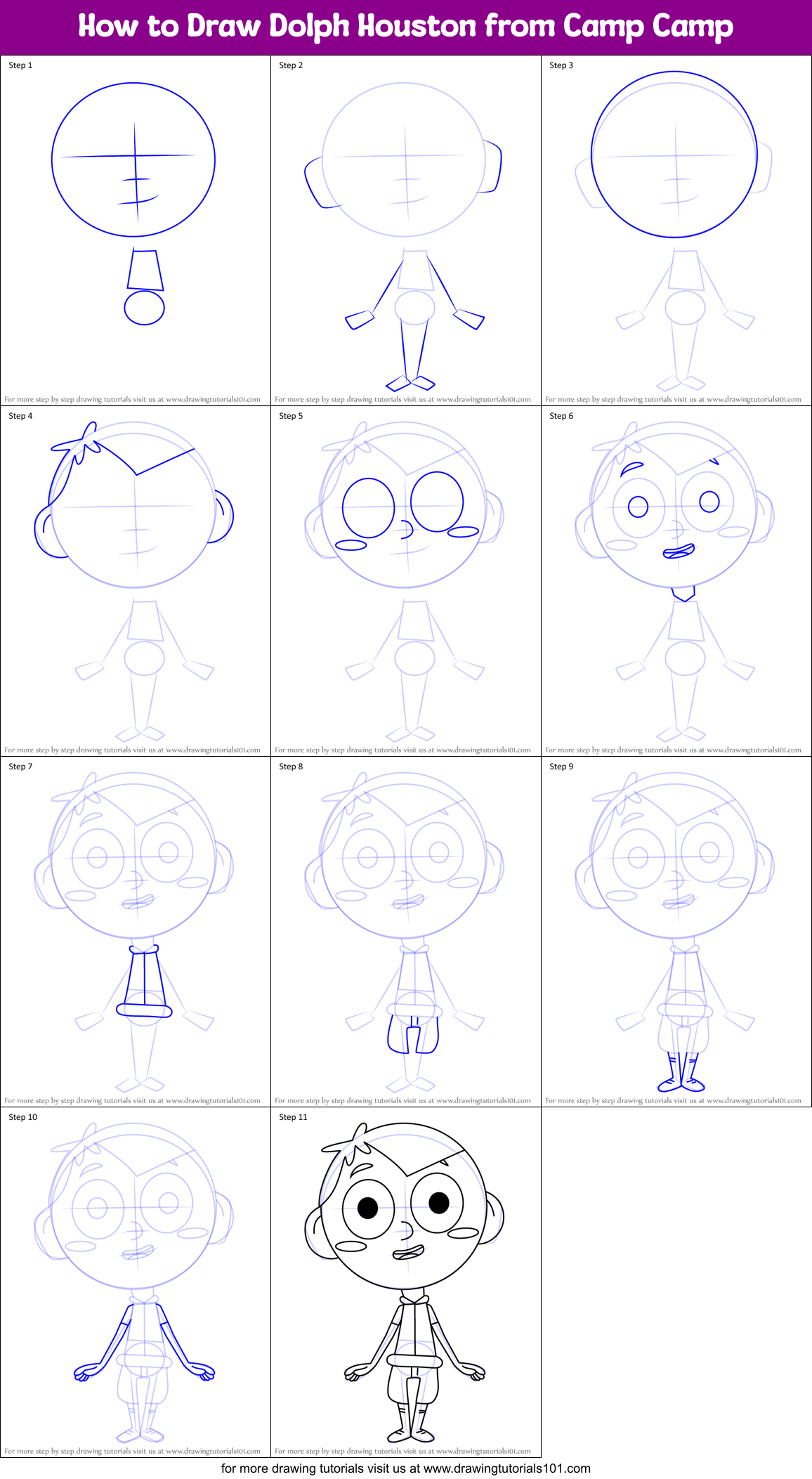 How to Draw Dolph Houston from Camp Camp Printable Step by Step