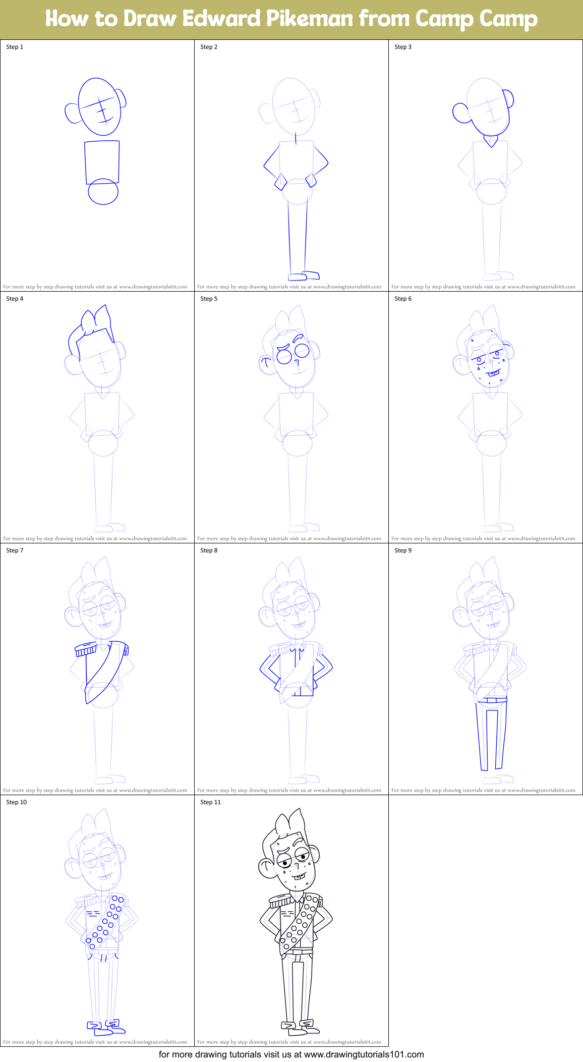 How to Draw Edward Pikeman from Camp Camp Printable Step by Step