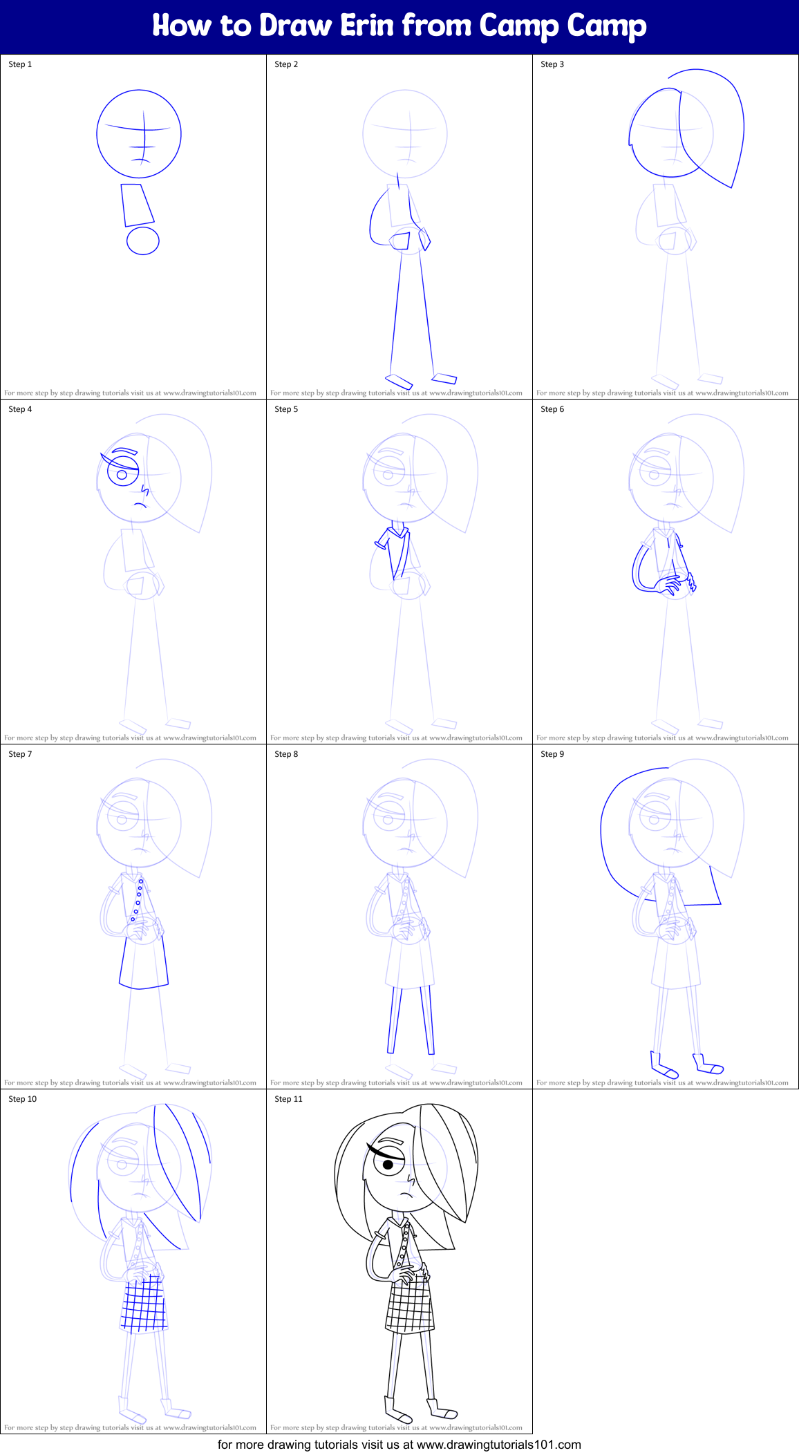 How to Draw Erin from Camp Camp Printable Step by Step