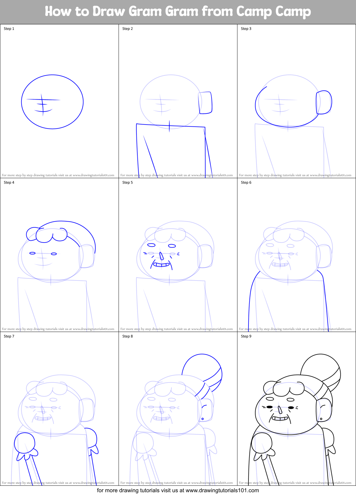 How to Draw Gram Gram from Camp Camp Printable Step by Step
