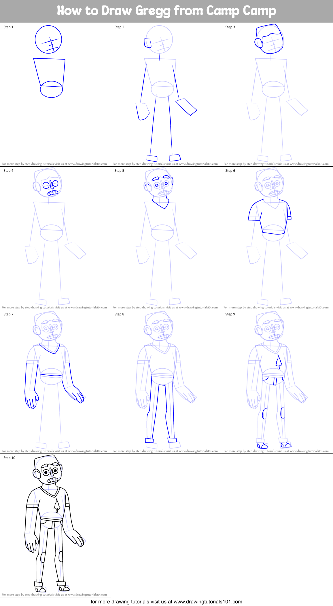 How to Draw Gregg from Camp Camp Printable Step by Step