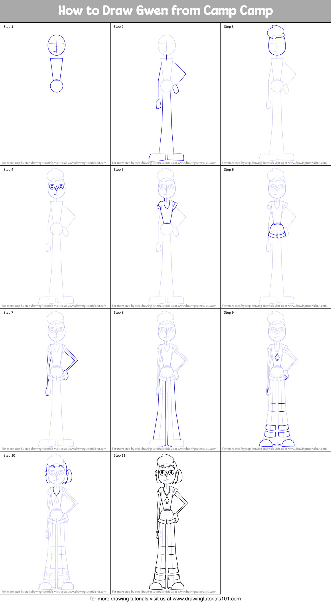 How to Draw Gwen from Camp Camp Printable Step by Step