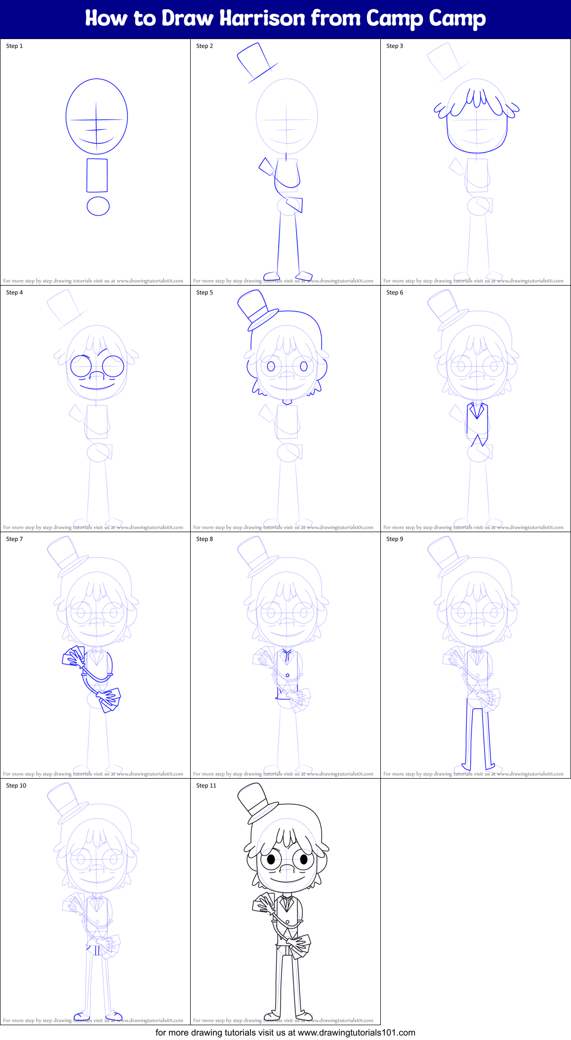How to Draw Harrison from Camp Camp Printable Step by Step