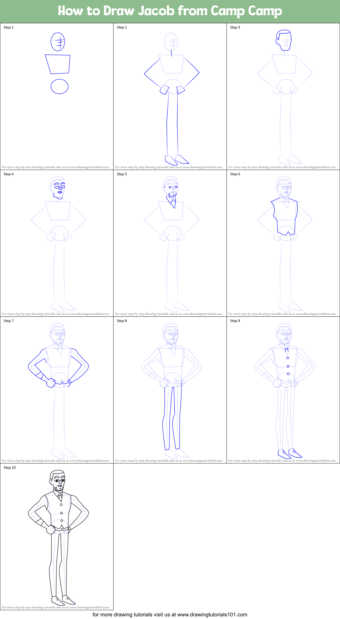 How to Draw Jacob from Camp Camp Printable Step by Step
