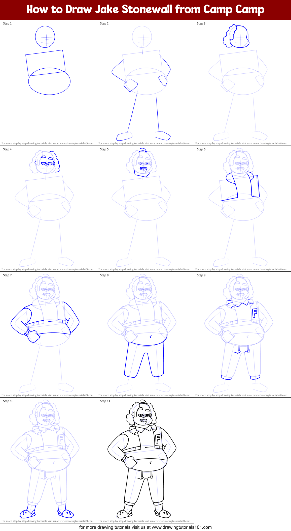 How to Draw Jake Stonewall from Camp Camp Printable Step by Step