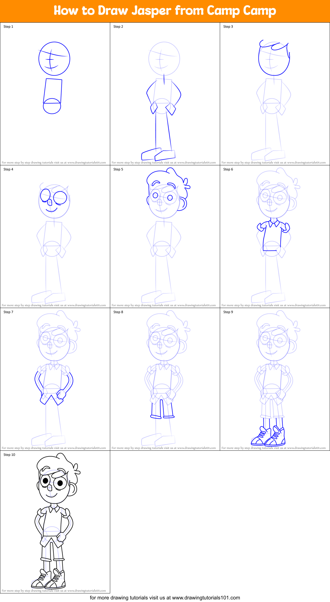 How to Draw Jasper from Camp Camp Printable Step by Step