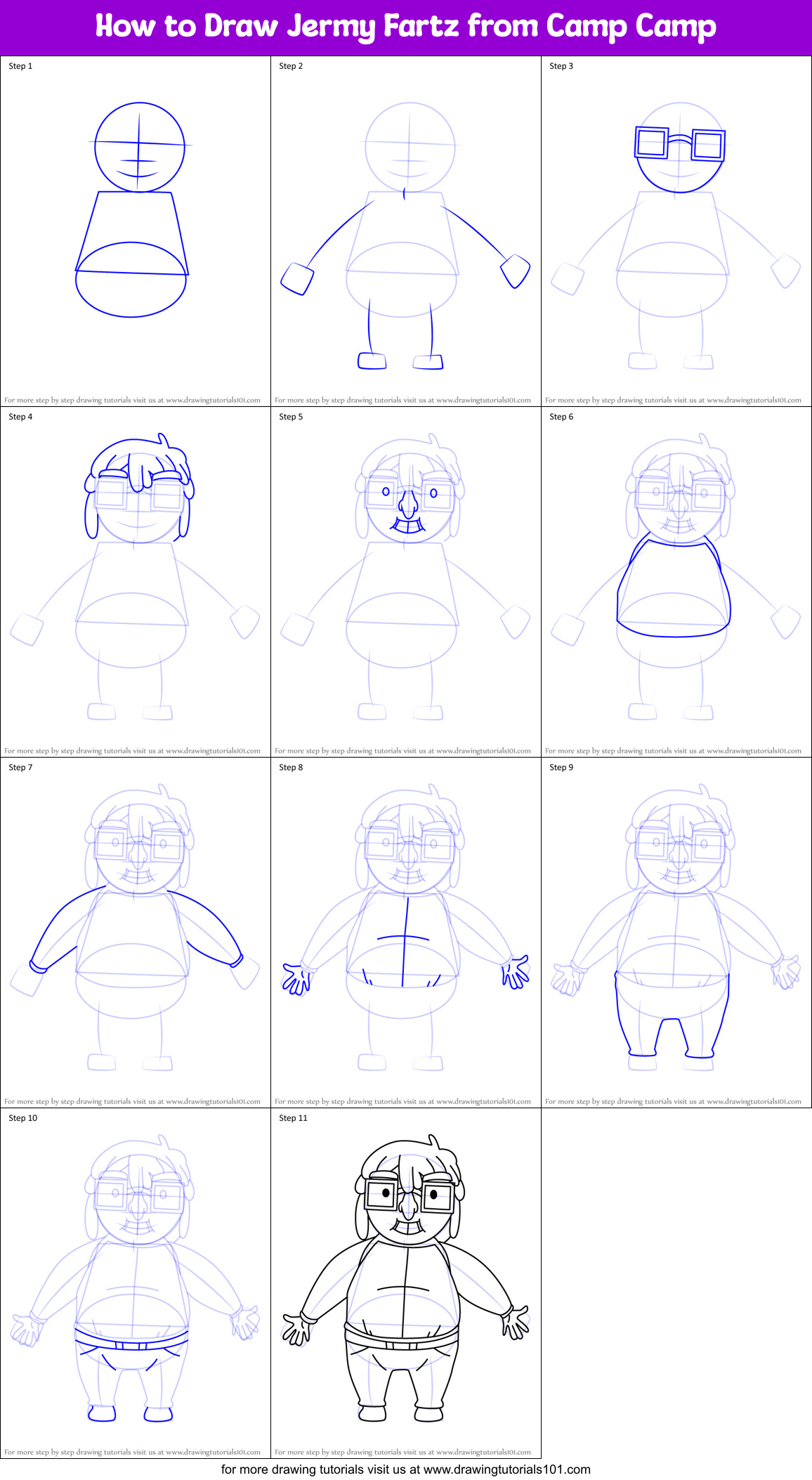 How to Draw Jermy Fartz from Camp Camp Printable Step by Step