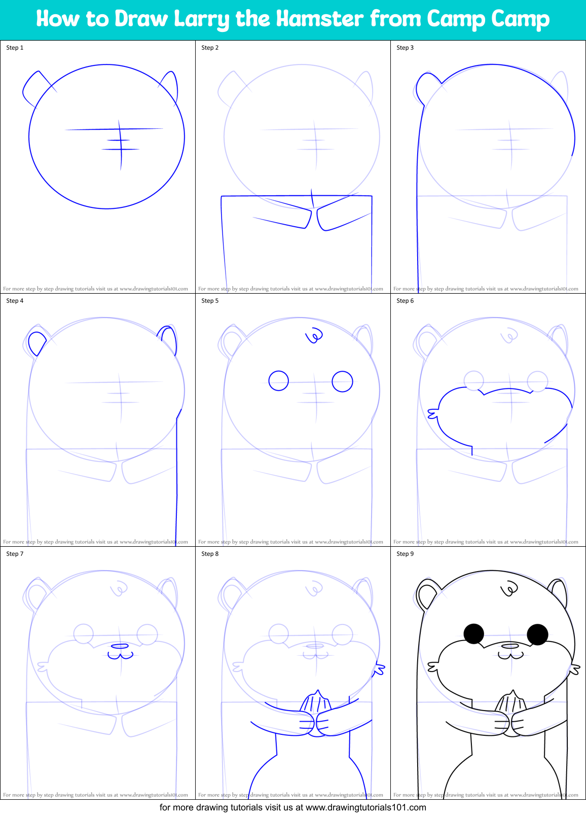 How to Draw Larry the Hamster from Camp Camp Printable Step by Step