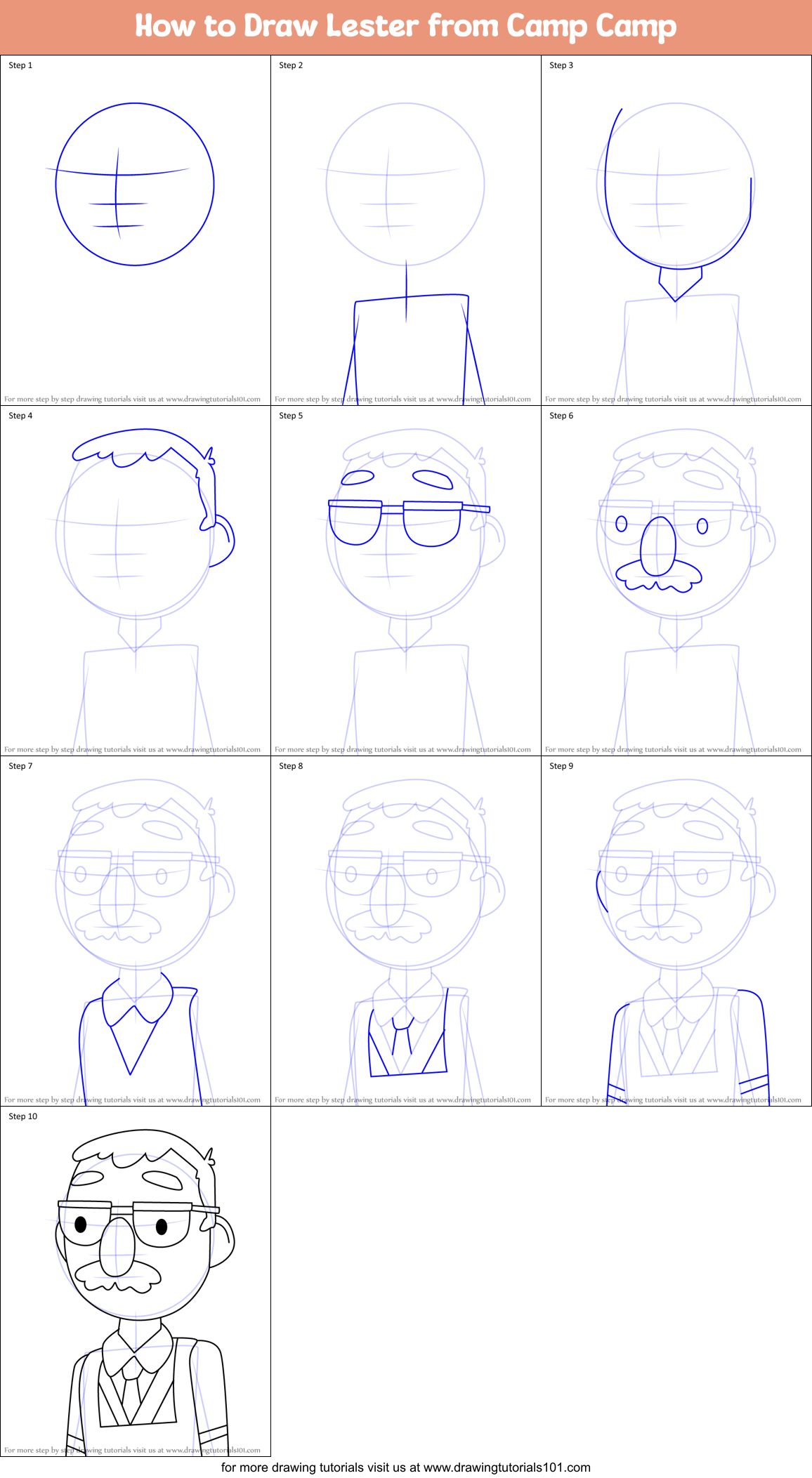 How to Draw Lester from Camp Camp Printable Step by Step