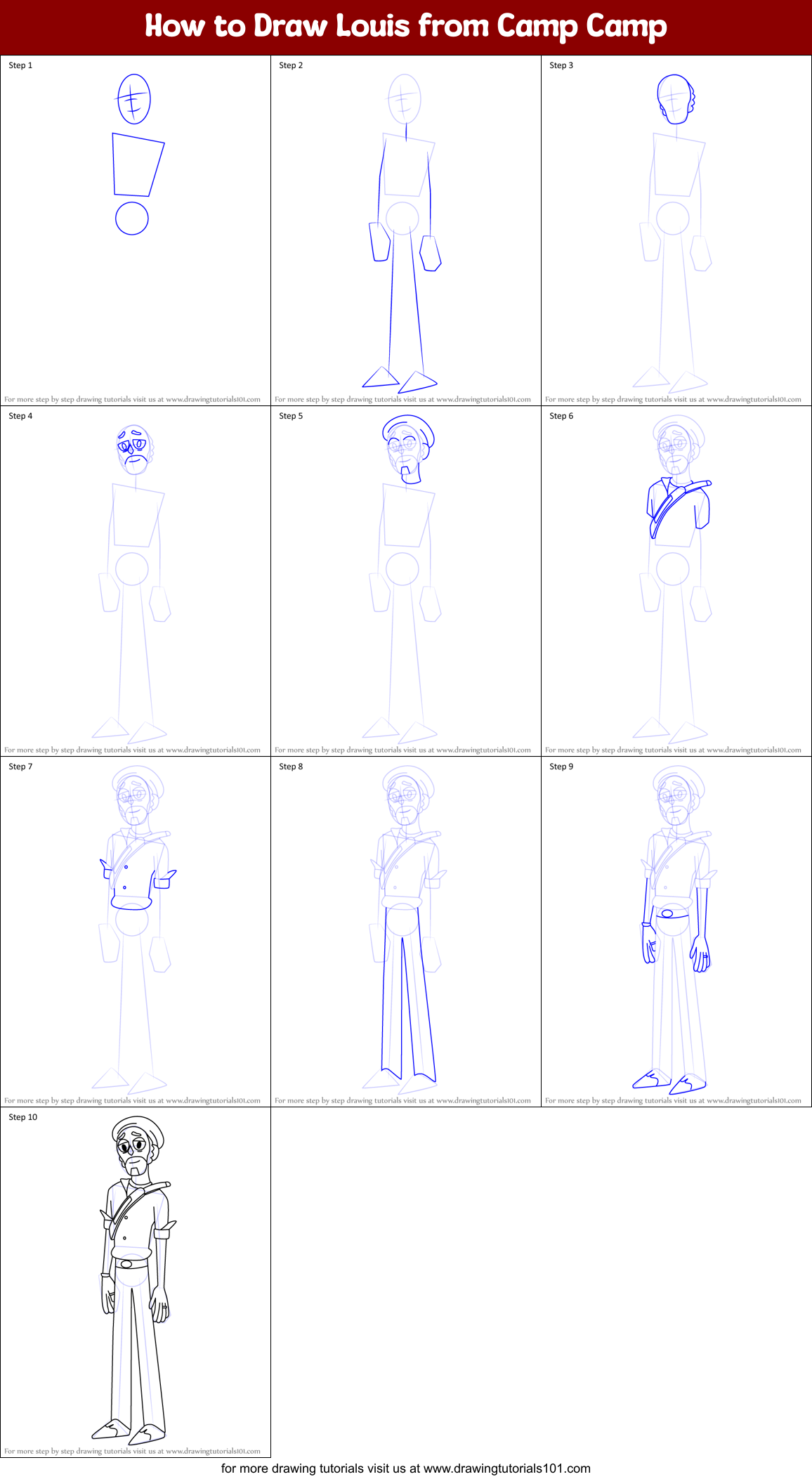 How to Draw Louis from Camp Camp Printable Step by Step