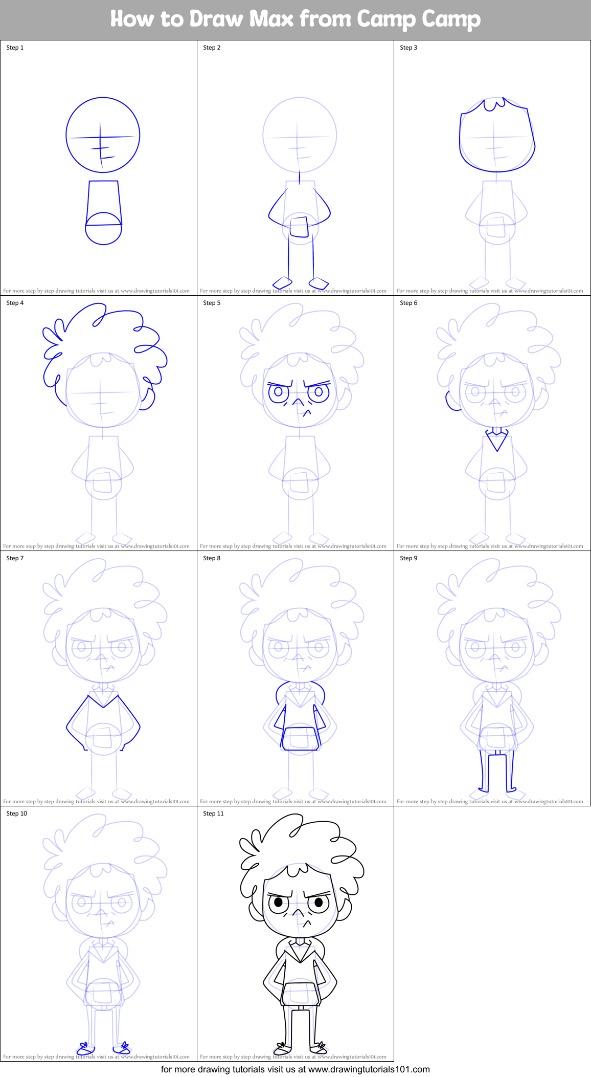 How to Draw Max from Camp Camp Printable Step by Step