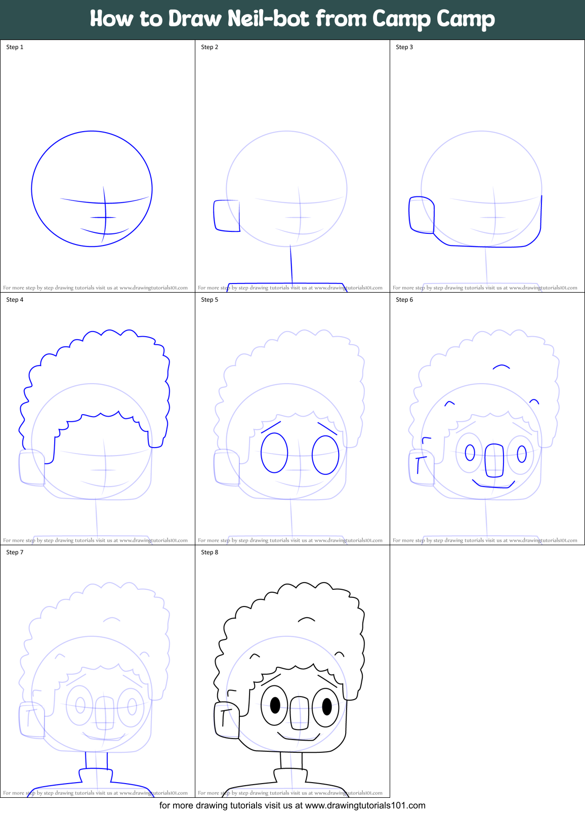 How to Draw Neil-bot from Camp Camp Printable Step by Step