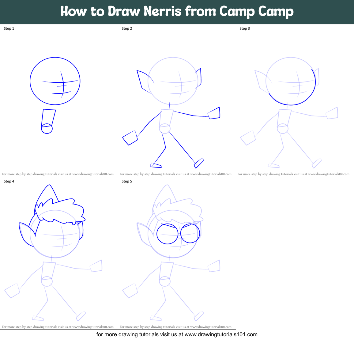 How to Draw Nerris from Camp Camp Printable Step by Step