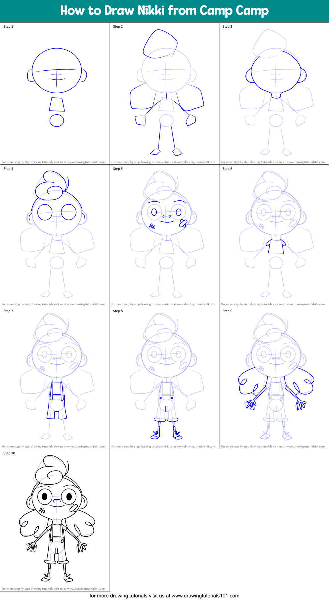 How to Draw Nikki from Camp Camp Printable Step by Step