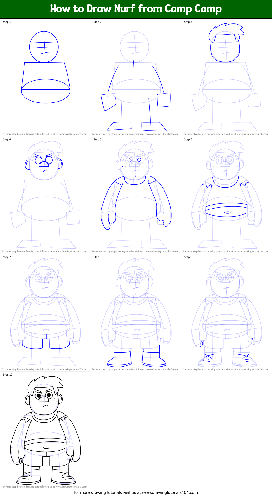 How to Draw Nurf from Camp Camp Printable Step by Step