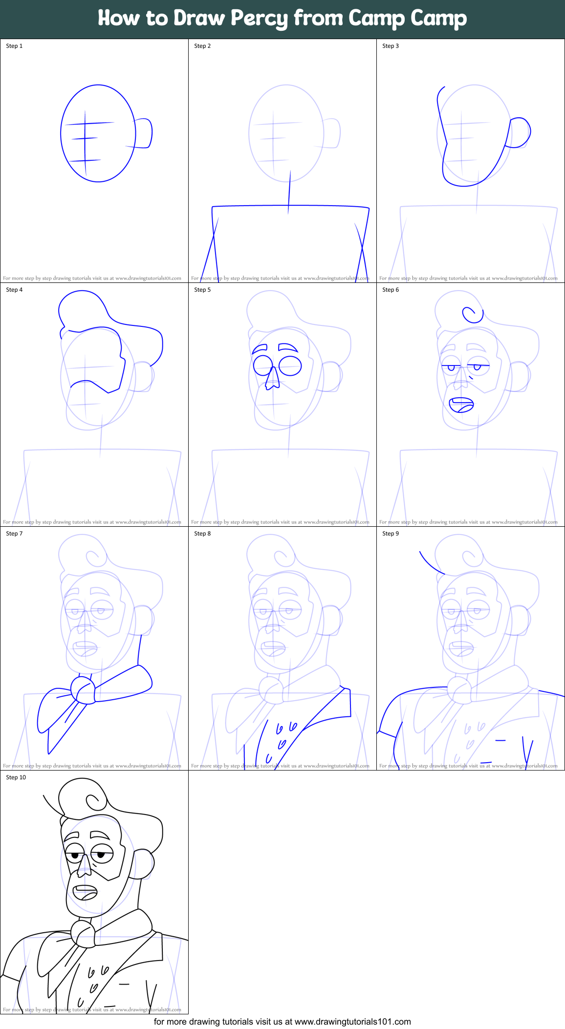 How to Draw Percy from Camp Camp Printable Step by Step