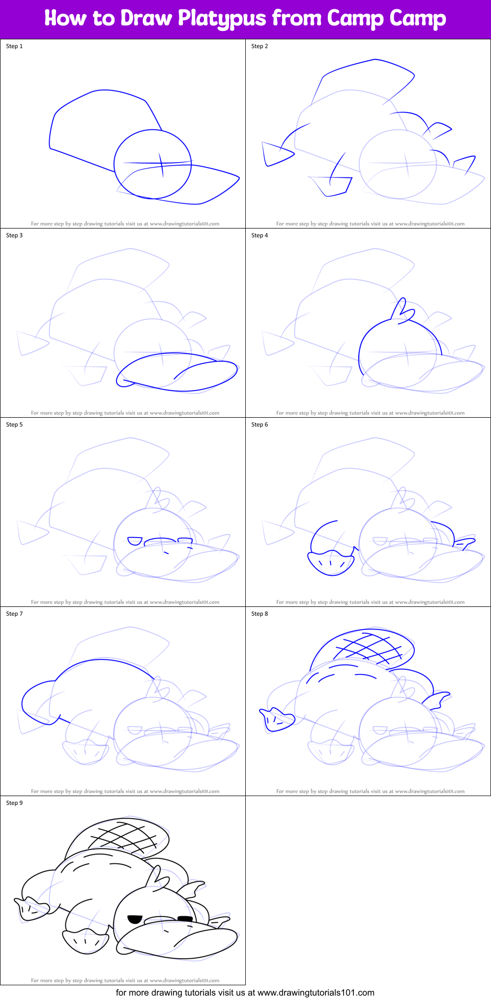 How to Draw Platypus from Camp Camp Printable Step by Step