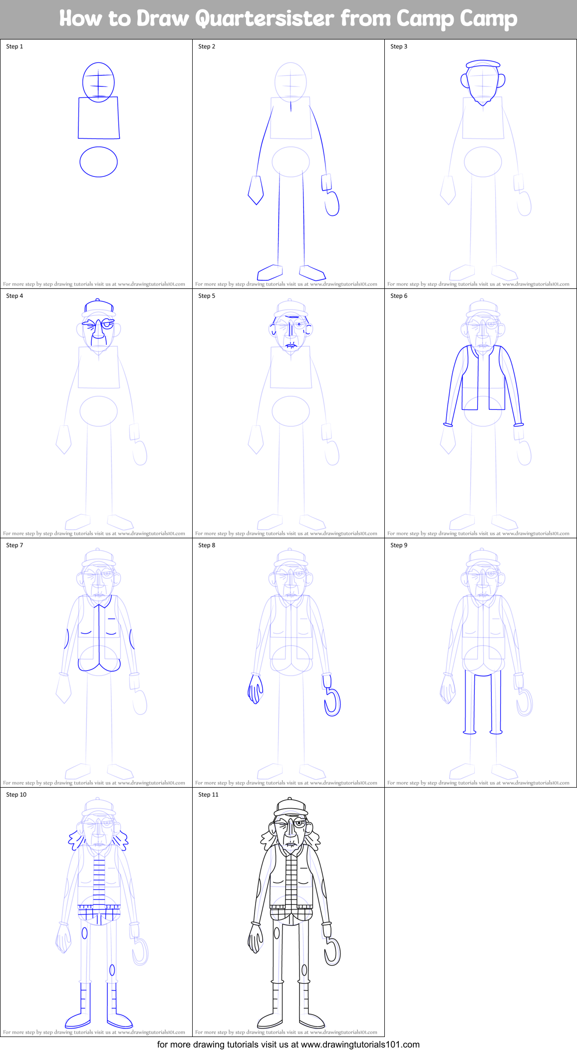 How to Draw Quartersister from Camp Camp Printable Step by Step