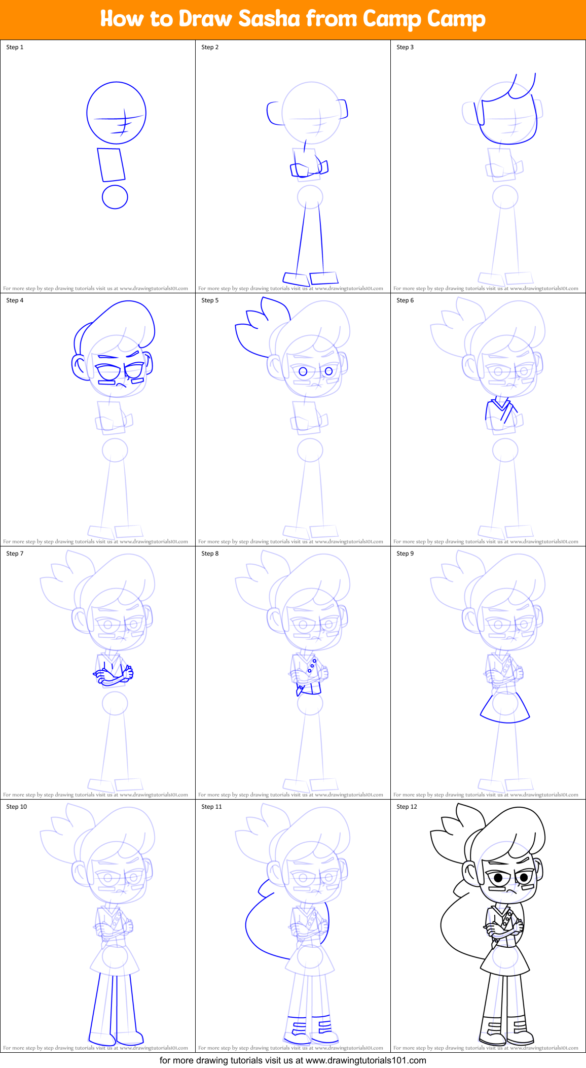 How to Draw Sasha from Camp Camp Printable Step by Step