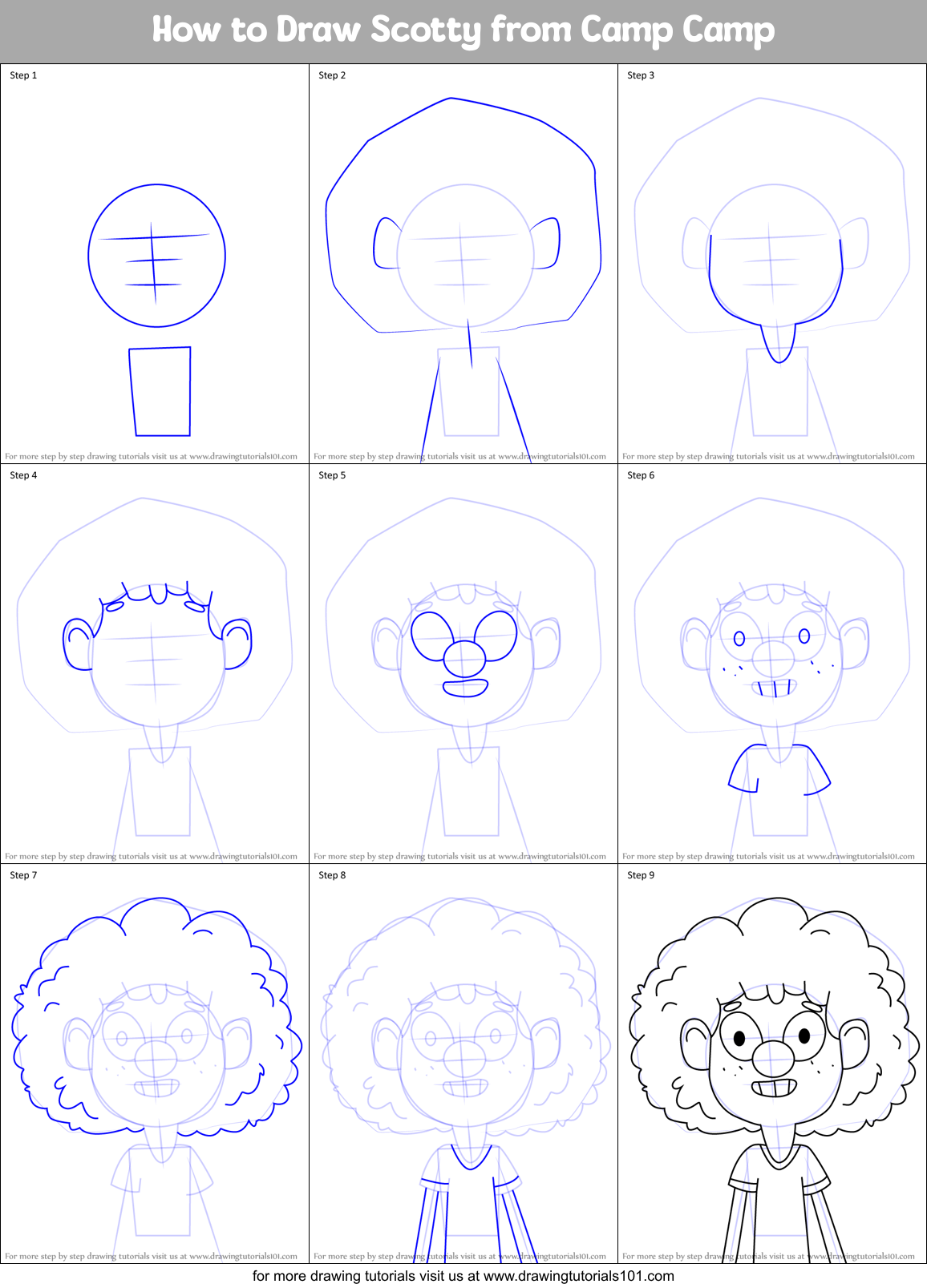 How to Draw Scotty from Camp Camp Printable Step by Step