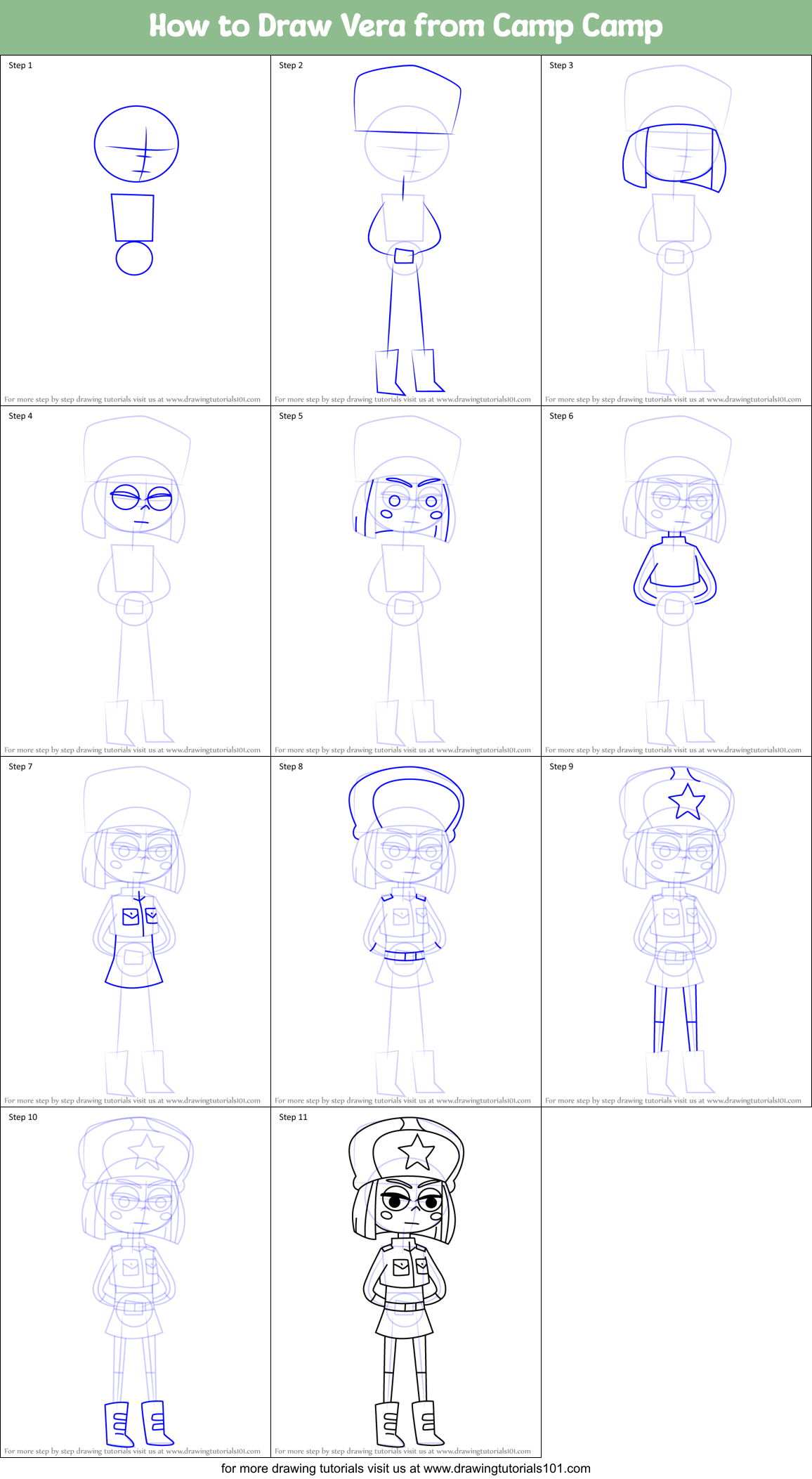 How to Draw Vera from Camp Camp Printable Step by Step
