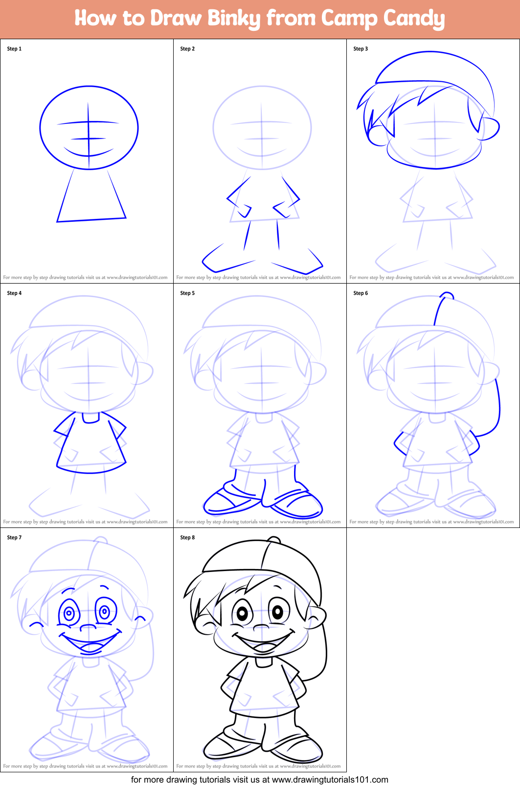 How to Draw Binky from Camp Candy Printable Step by Step
