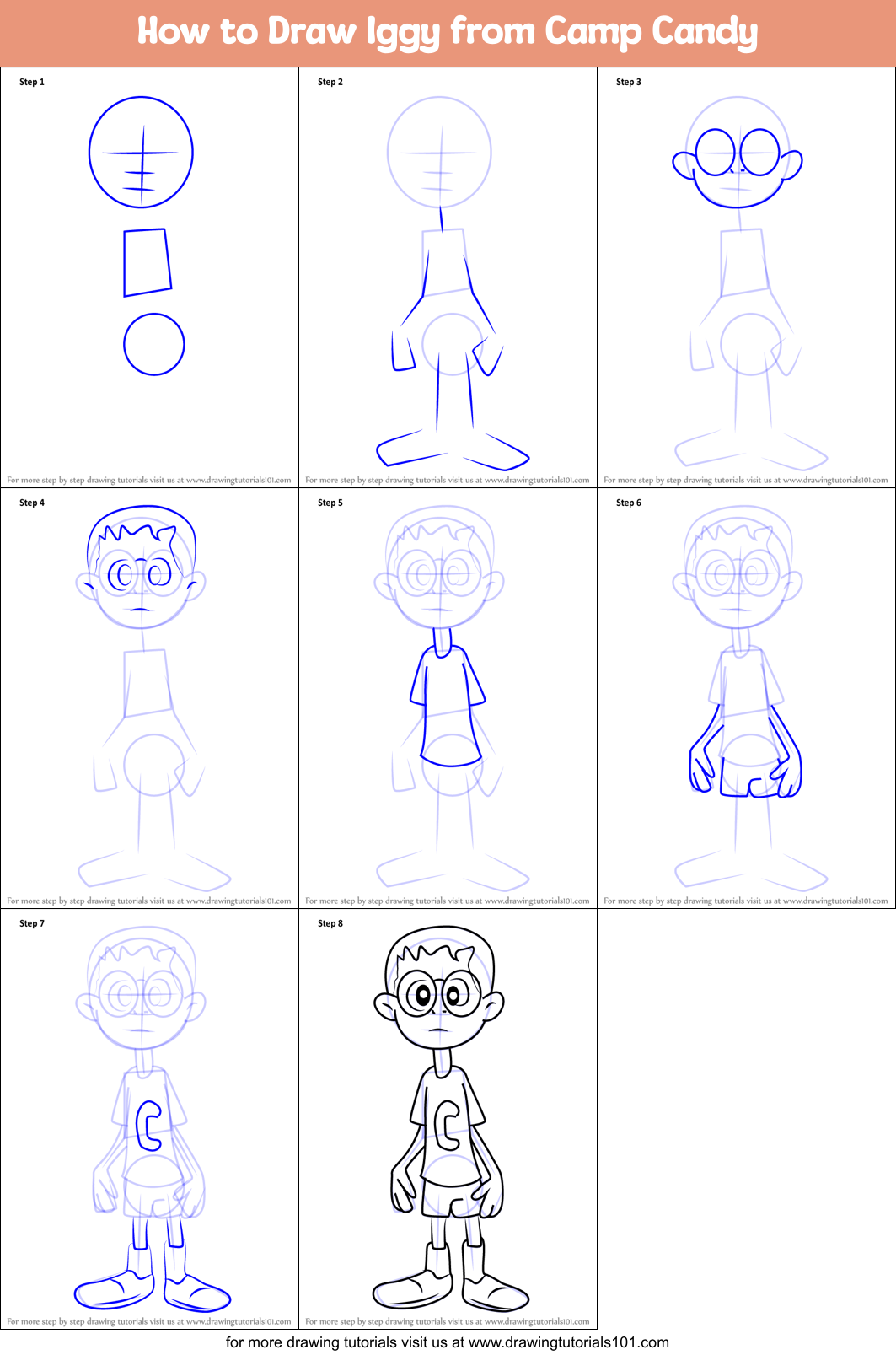 How to Draw Iggy from Camp Candy Printable Step by Step