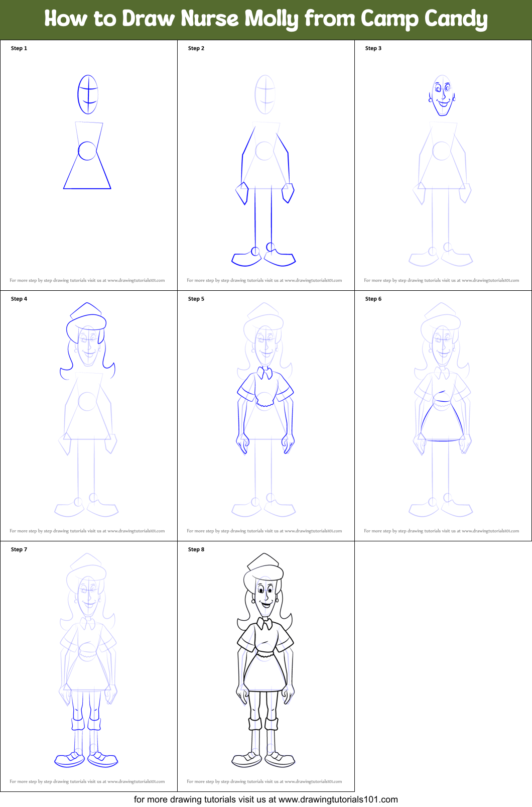 How to Draw Nurse Molly from Camp Candy Printable Step by Step