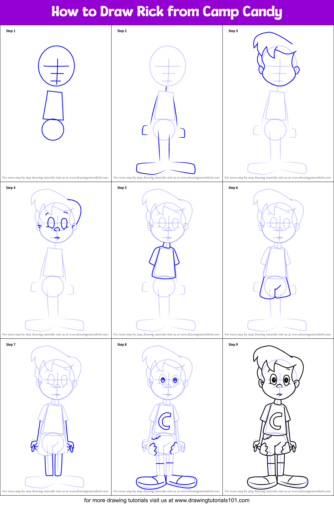 How to Draw Rick from Camp Candy Printable Step by Step