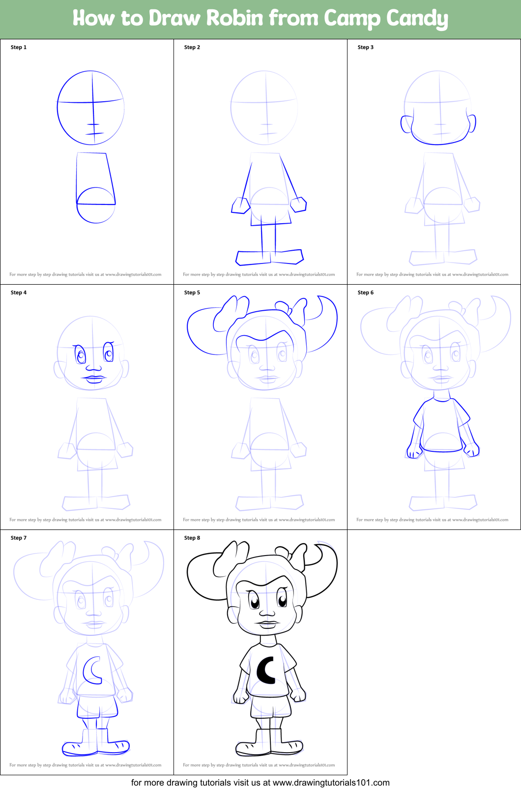 How to Draw Robin from Camp Candy Printable Step by Step
