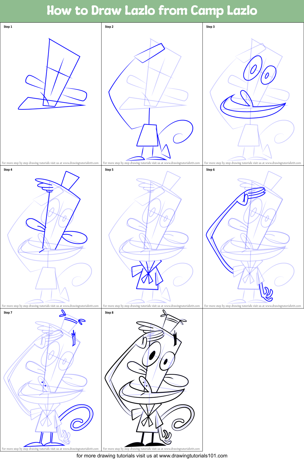 How to Draw Lazlo from Camp Lazlo Printable Step by Step