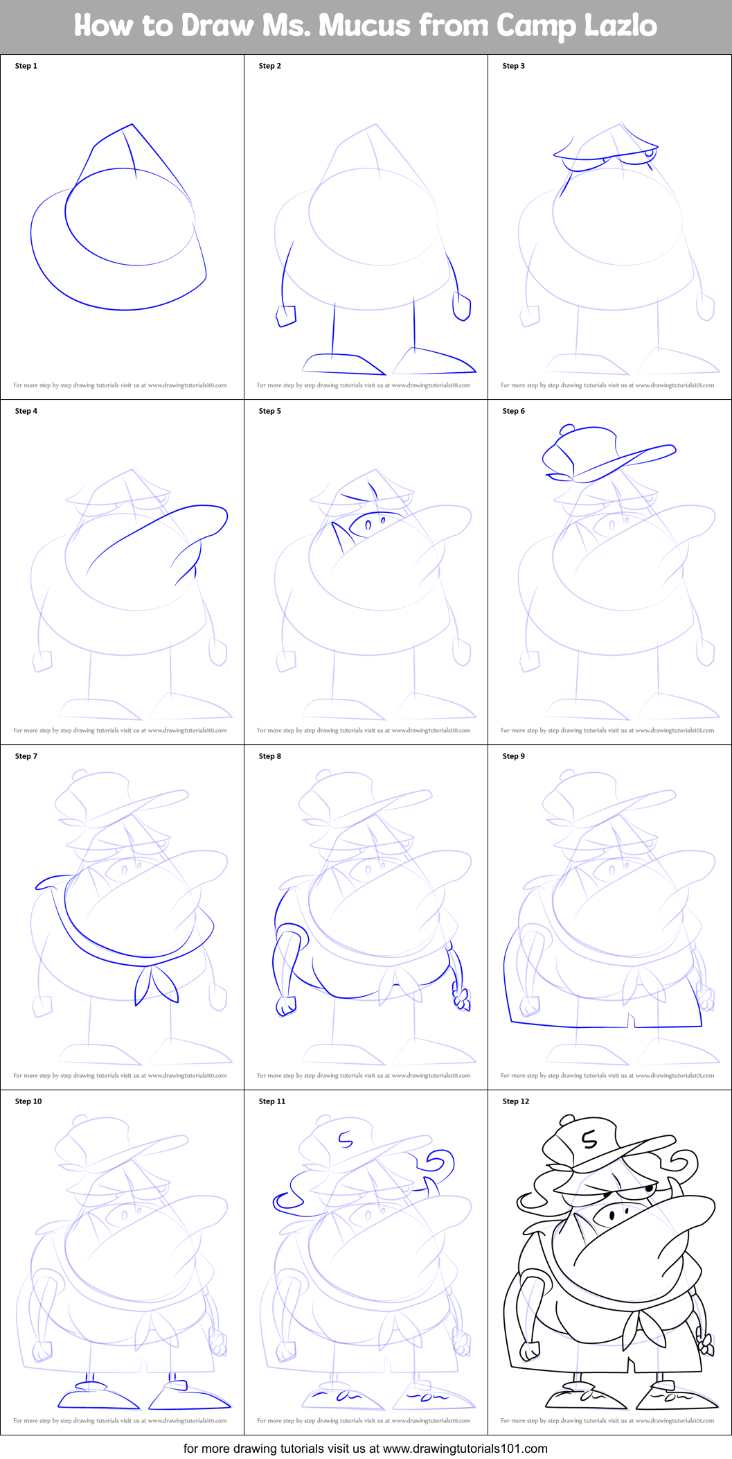 How to Draw Ms. Mucus from Camp Lazlo Printable Step by Step