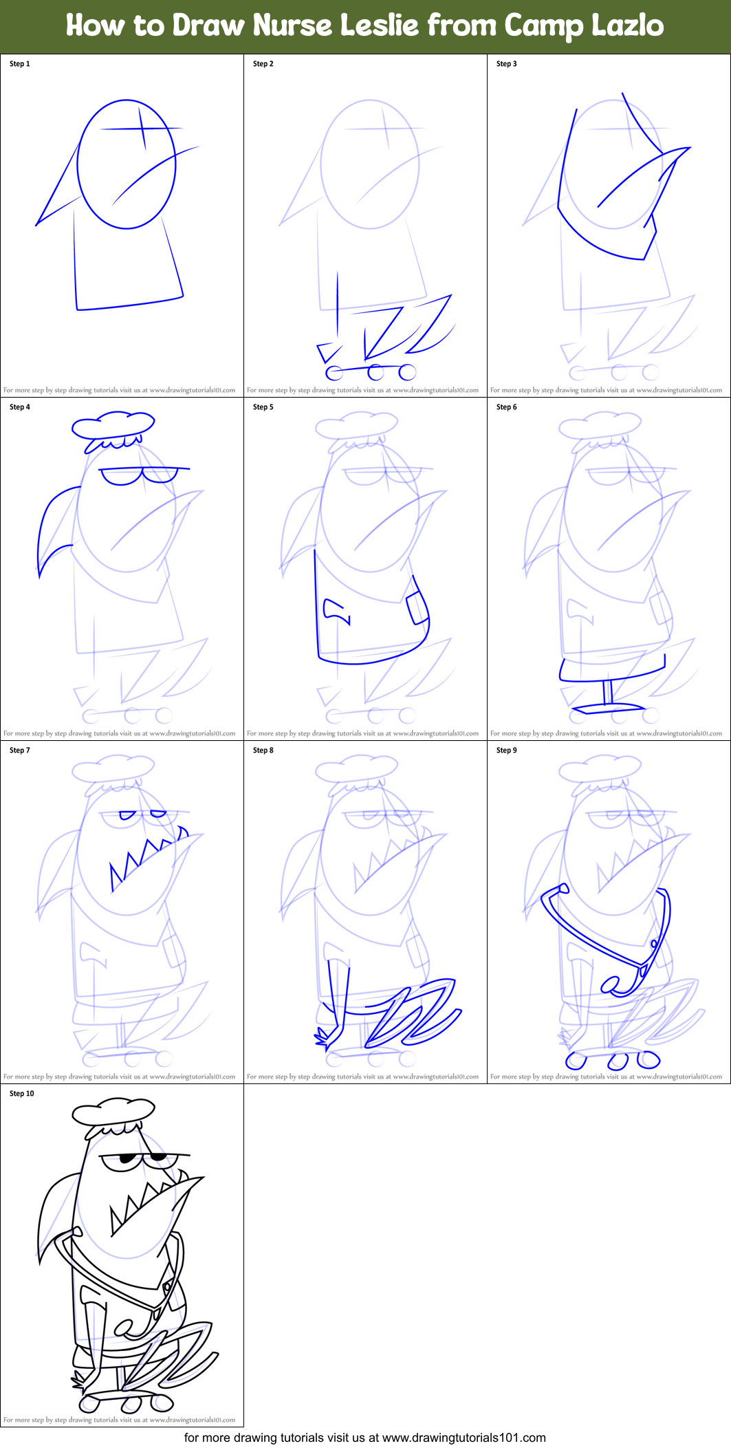How to Draw Nurse Leslie from Camp Lazlo Printable Step by Step