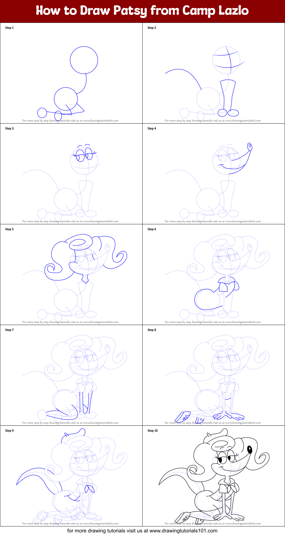 How to Draw Patsy from Camp Lazlo Printable Step by Step