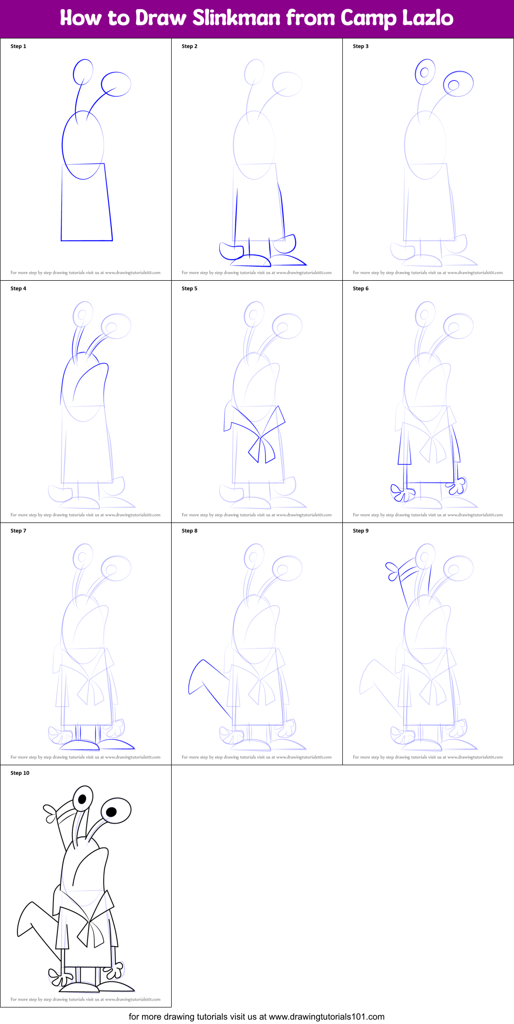How to Draw Slinkman from Camp Lazlo Printable Step by Step