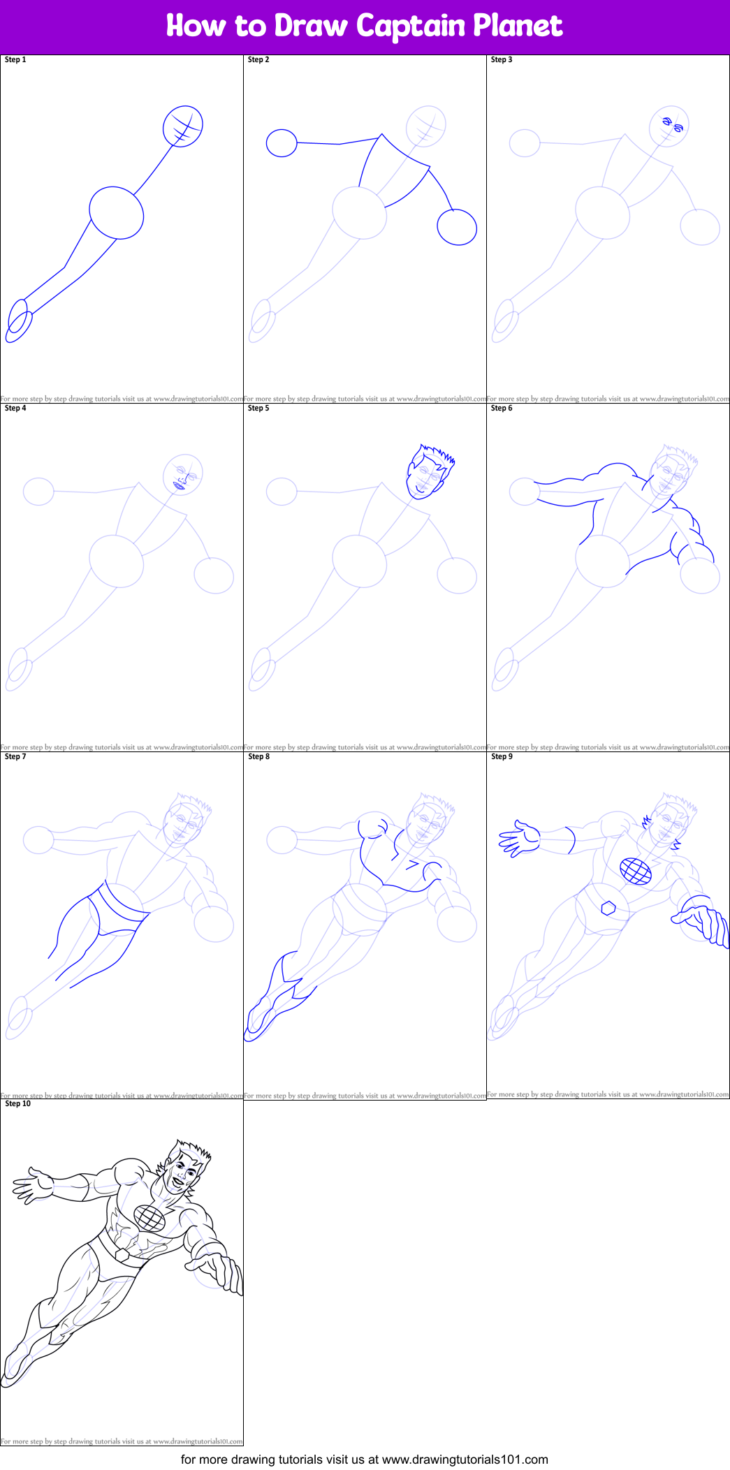 How to Draw Captain Planet Printable Step by Step