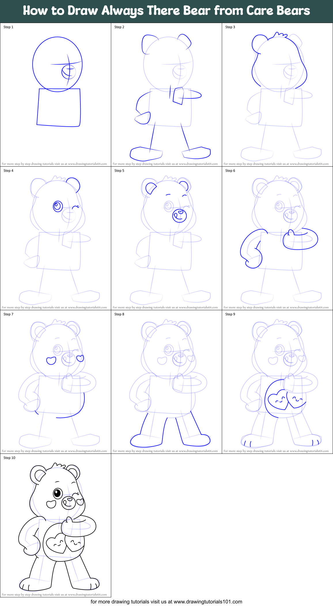 How to Draw Always There Bear from Care Bears Printable Step by Step