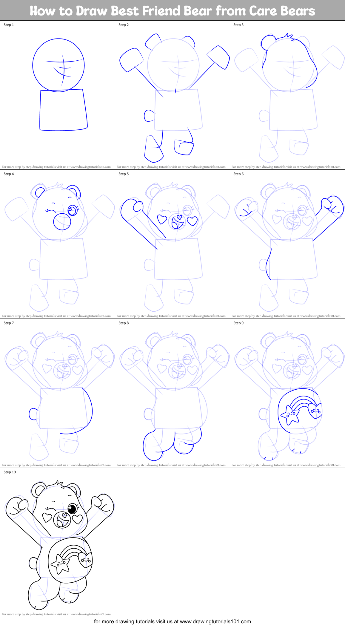 How to Draw Best Friend Bear from Care Bears Printable Step by Step