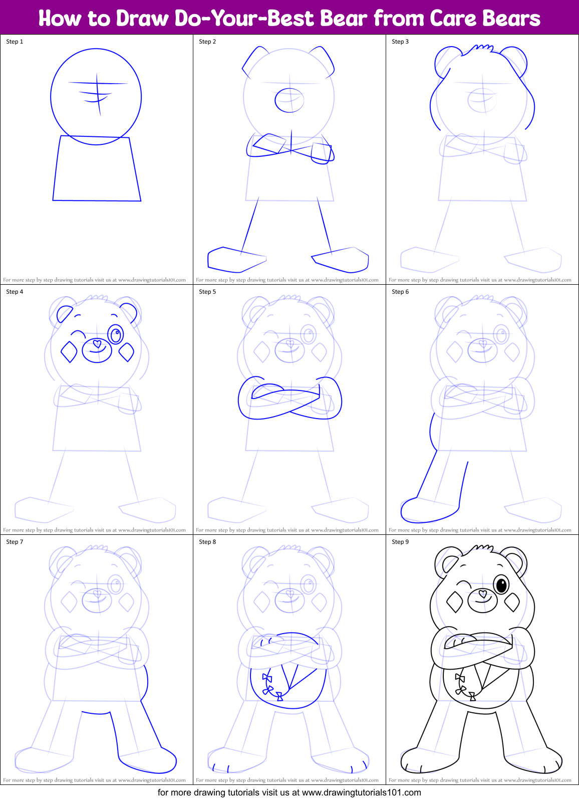 How to Draw Do-Your-Best Bear from Care Bears Printable Step by Step