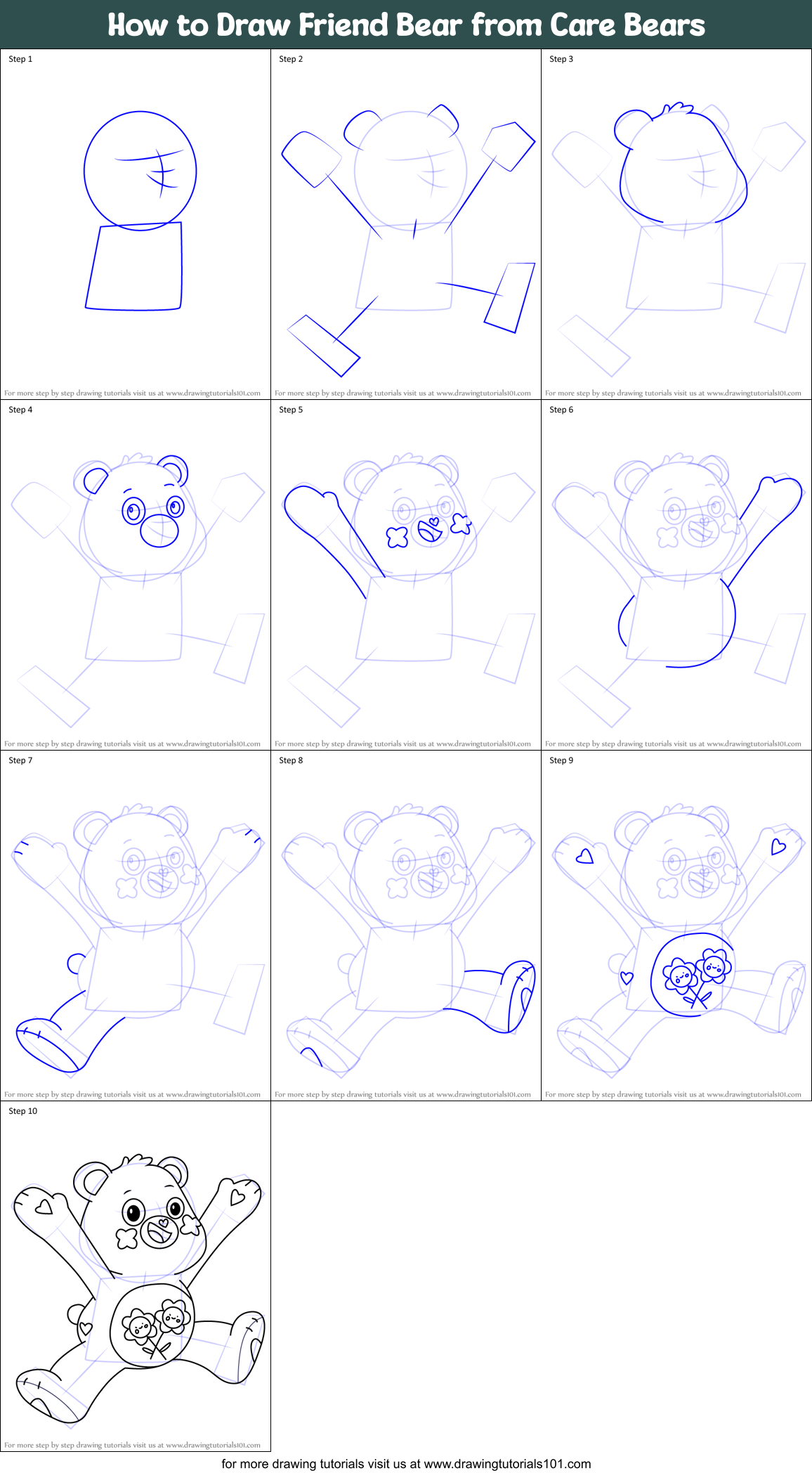 How to Draw Friend Bear from Care Bears Printable Step by Step