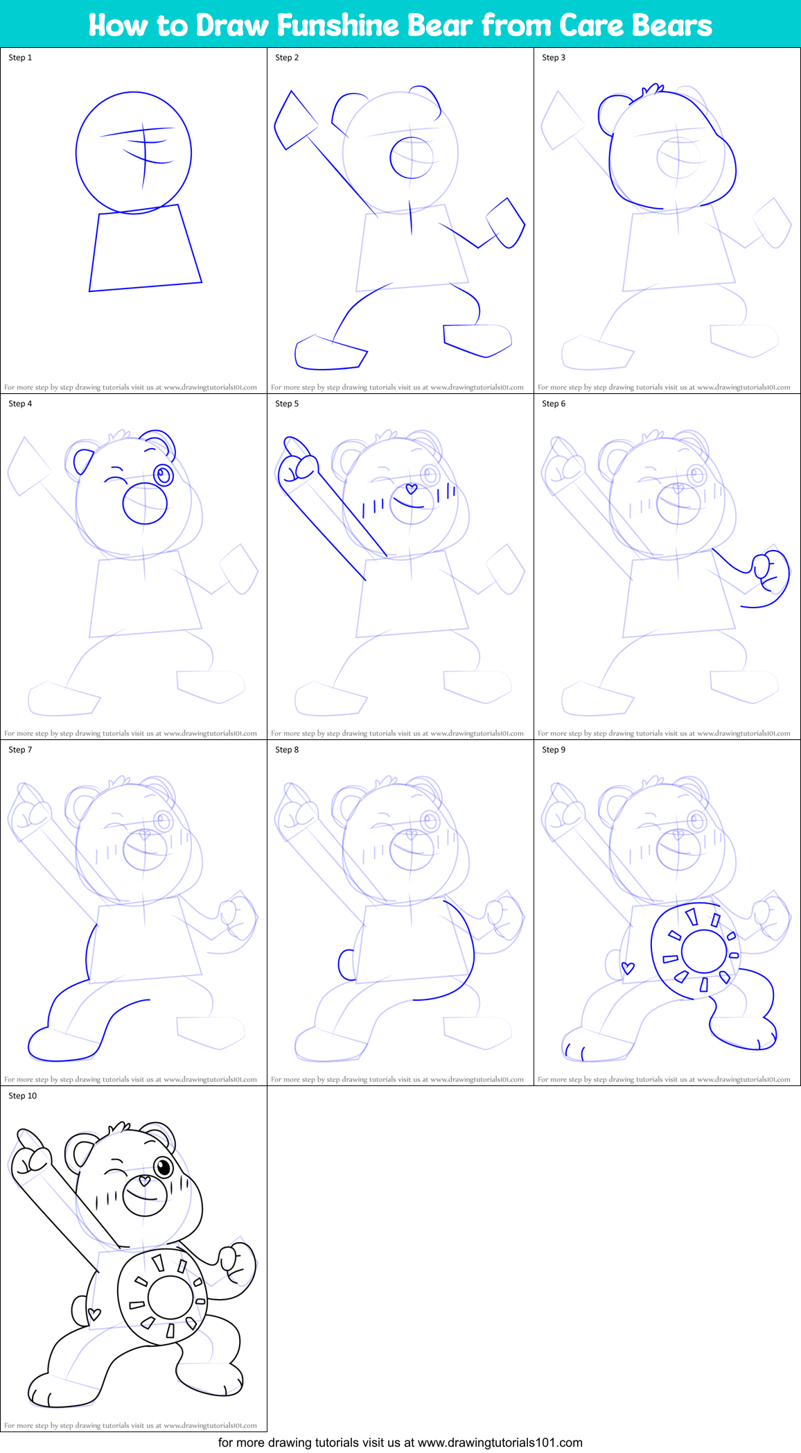 How to Draw Funshine Bear from Care Bears Printable Step by Step