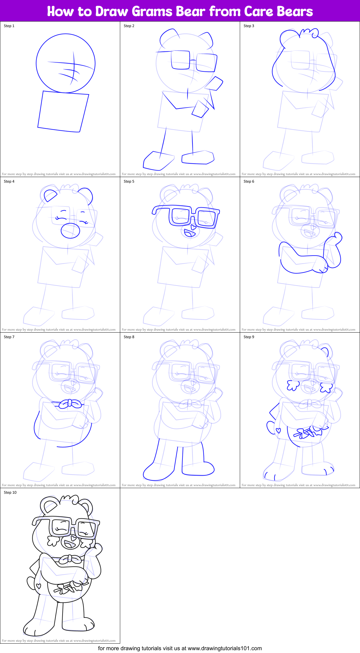 How to Draw Grams Bear from Care Bears Printable Step by Step