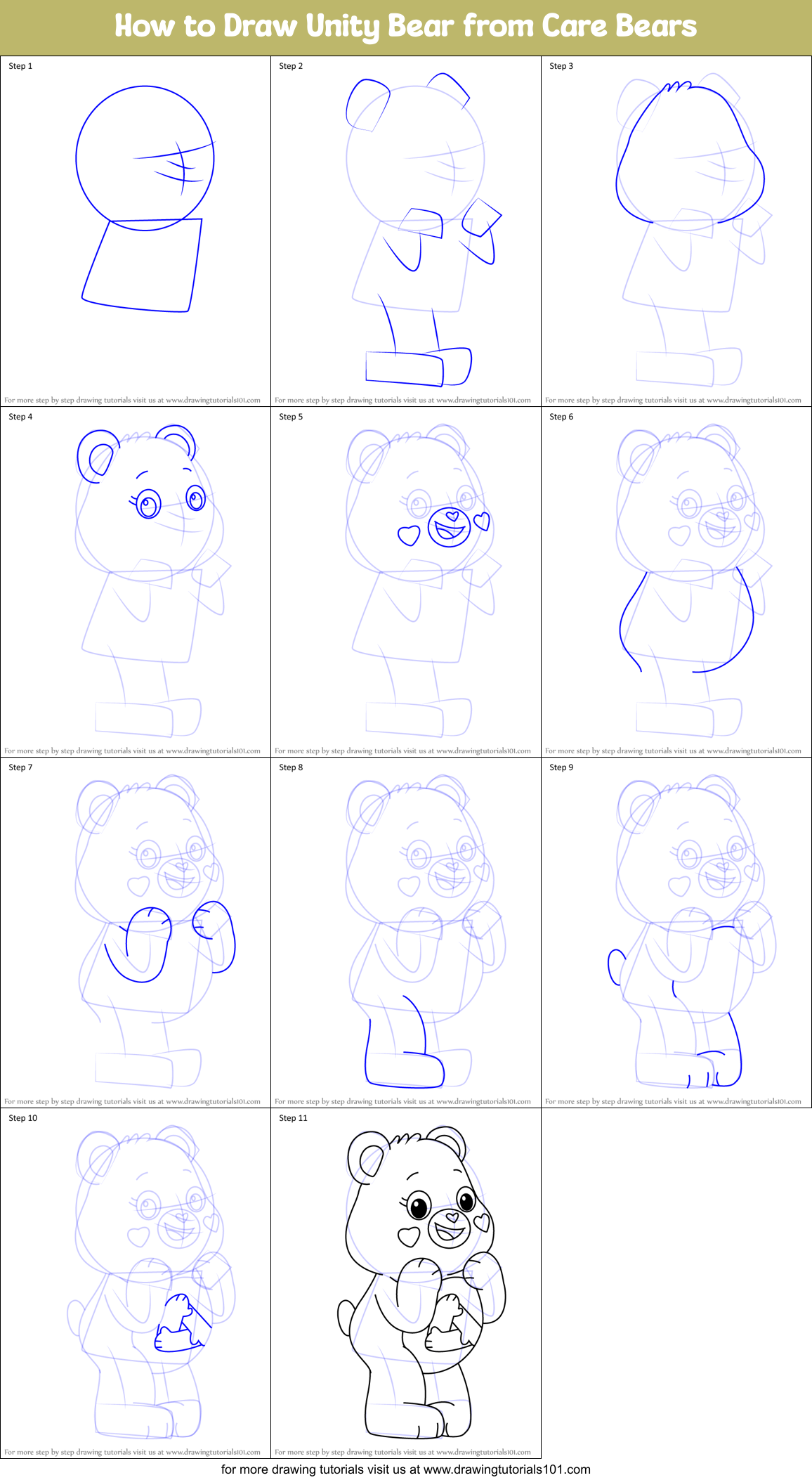 How to Draw Unity Bear from Care Bears Printable Step by Step