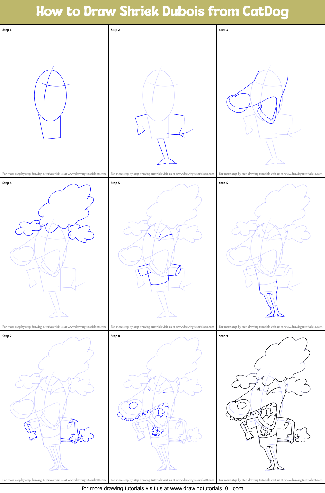 How to Draw Shriek Dubois from CatDog Printable Step by Step
