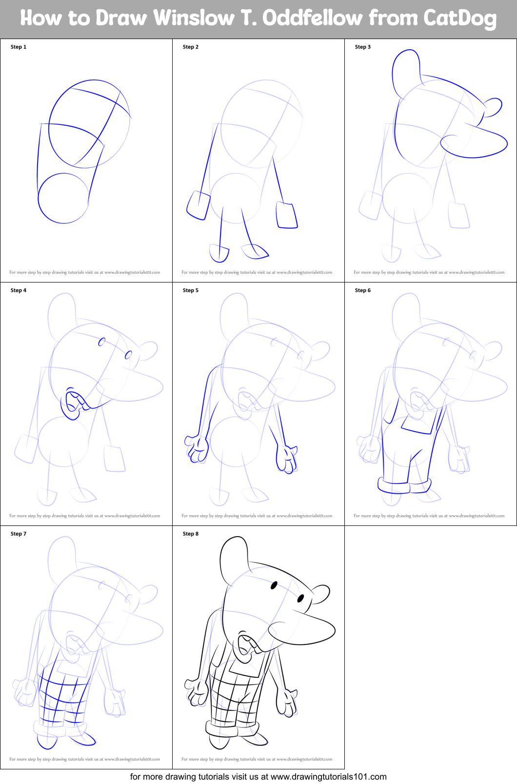 How to Draw Winslow T. Oddfellow from CatDog Printable Step by Step